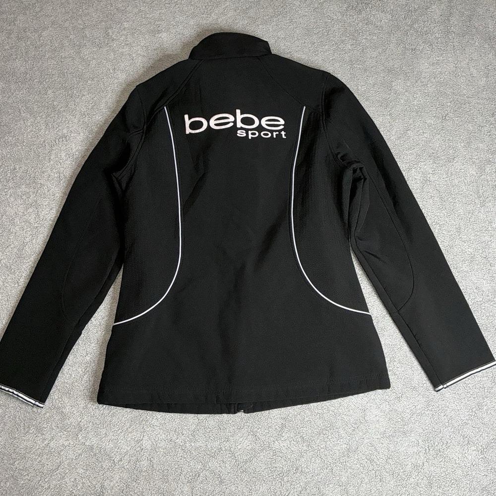 Bebe Sport Y2K Black Fitted Track Jacket Womens M Full Zip Fleece Lined‎